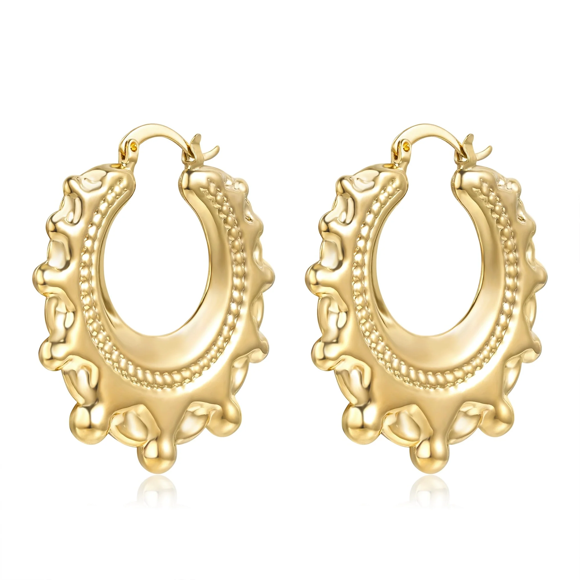Gold Round Gypsy Creole Earrings - Image 3