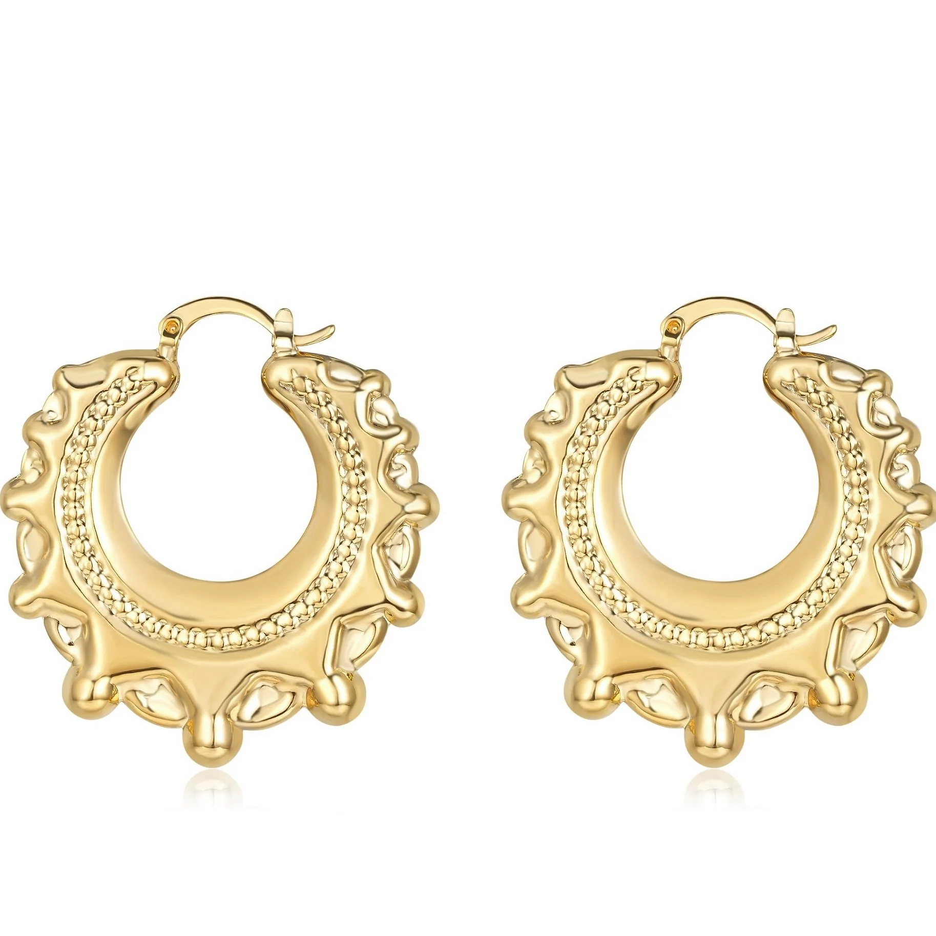 Gold Round Gypsy Creole Earrings - Image 4
