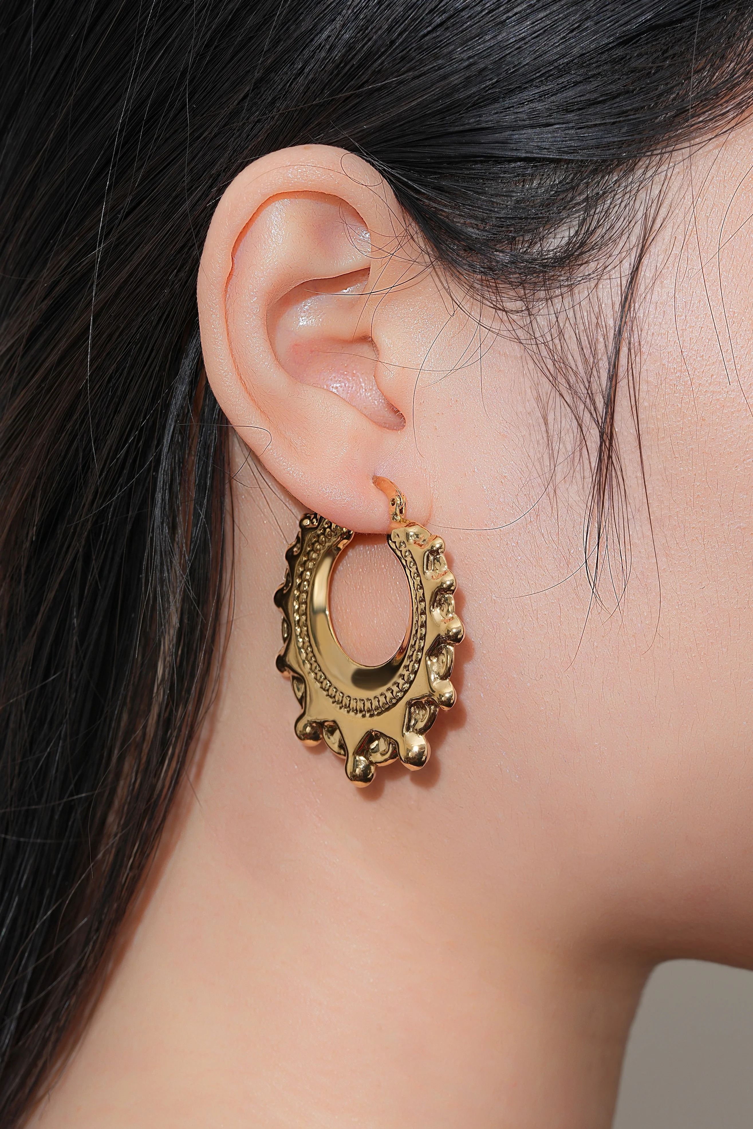Gold Round Gypsy Creole Earrings - Image 5