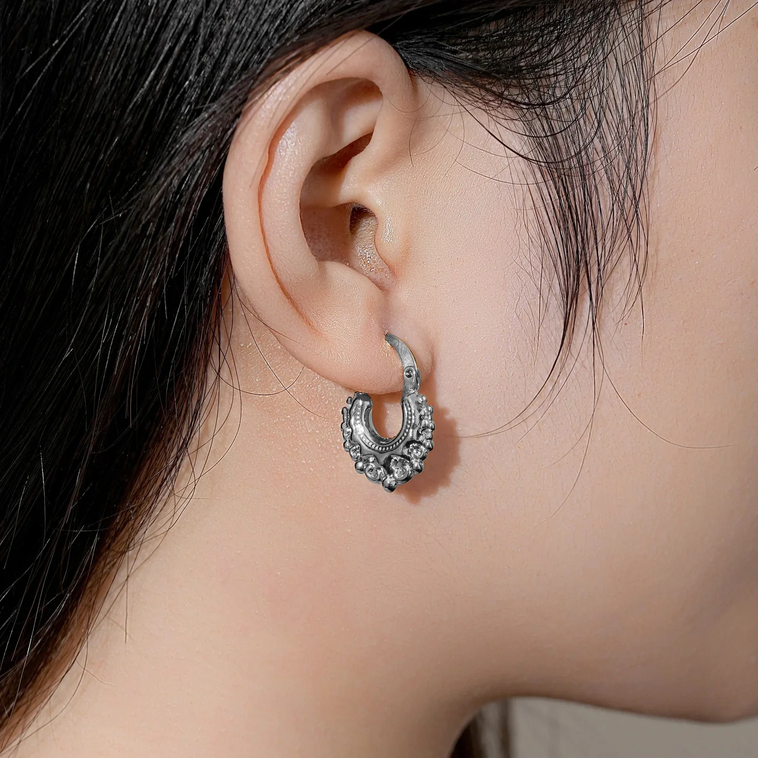 Silver Baby Gypsy Creole Earrings - Image 3