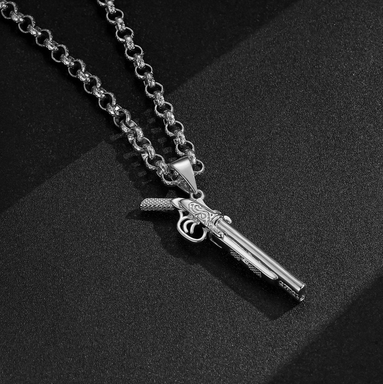 Silver Filled Double Barrel Shotgun Pendant 24 Inch