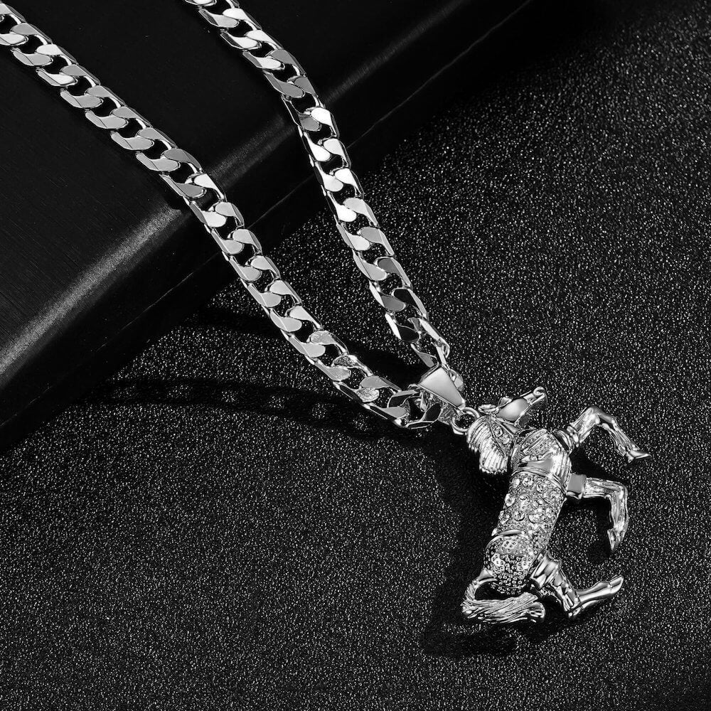 Silver Horse Pendant Necklace 24inches