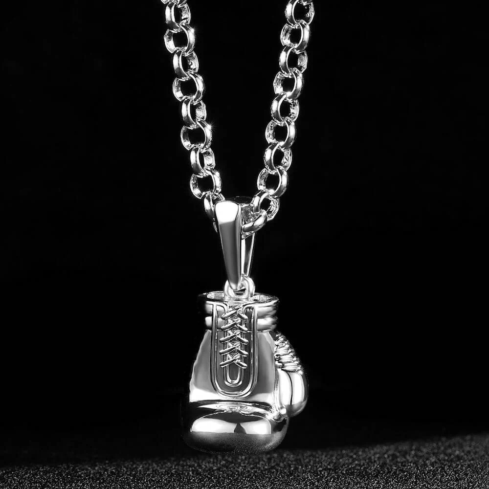 Silver Large Boxing Glove Pendant Necklace 24 Inches 7mm Belcher Chain 77g Statement Jewellery - Image 3