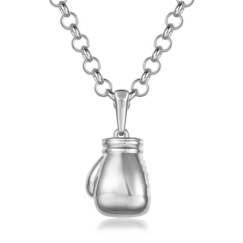 Silver Large Boxing Glove Pendant Necklace 24 Inches 7mm Belcher Chain 77g Statement Jewellery - Image 4
