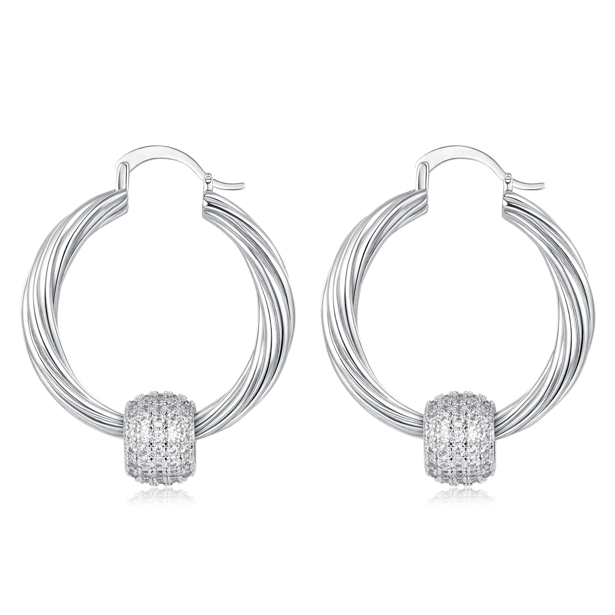 Silver Disco Ball Hoop Earrings - Image 3