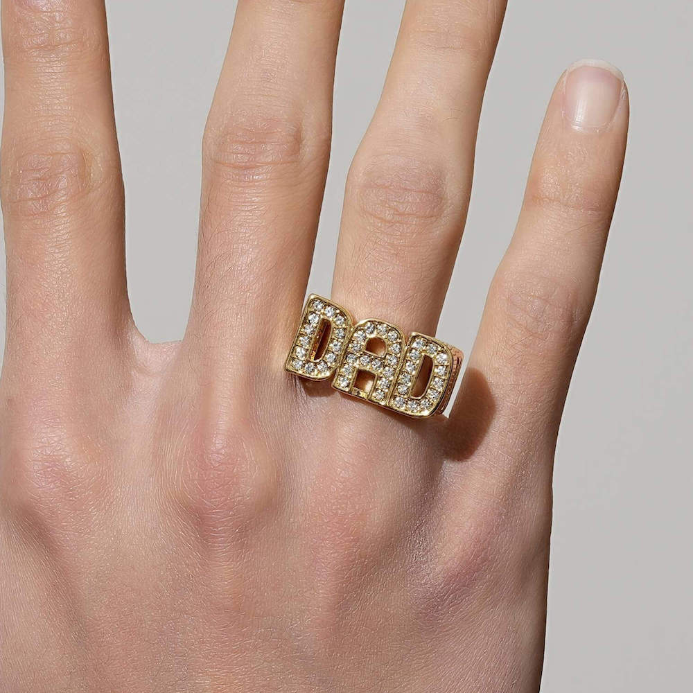 Gold Dad Ring with Stones Waterproof - Image 4