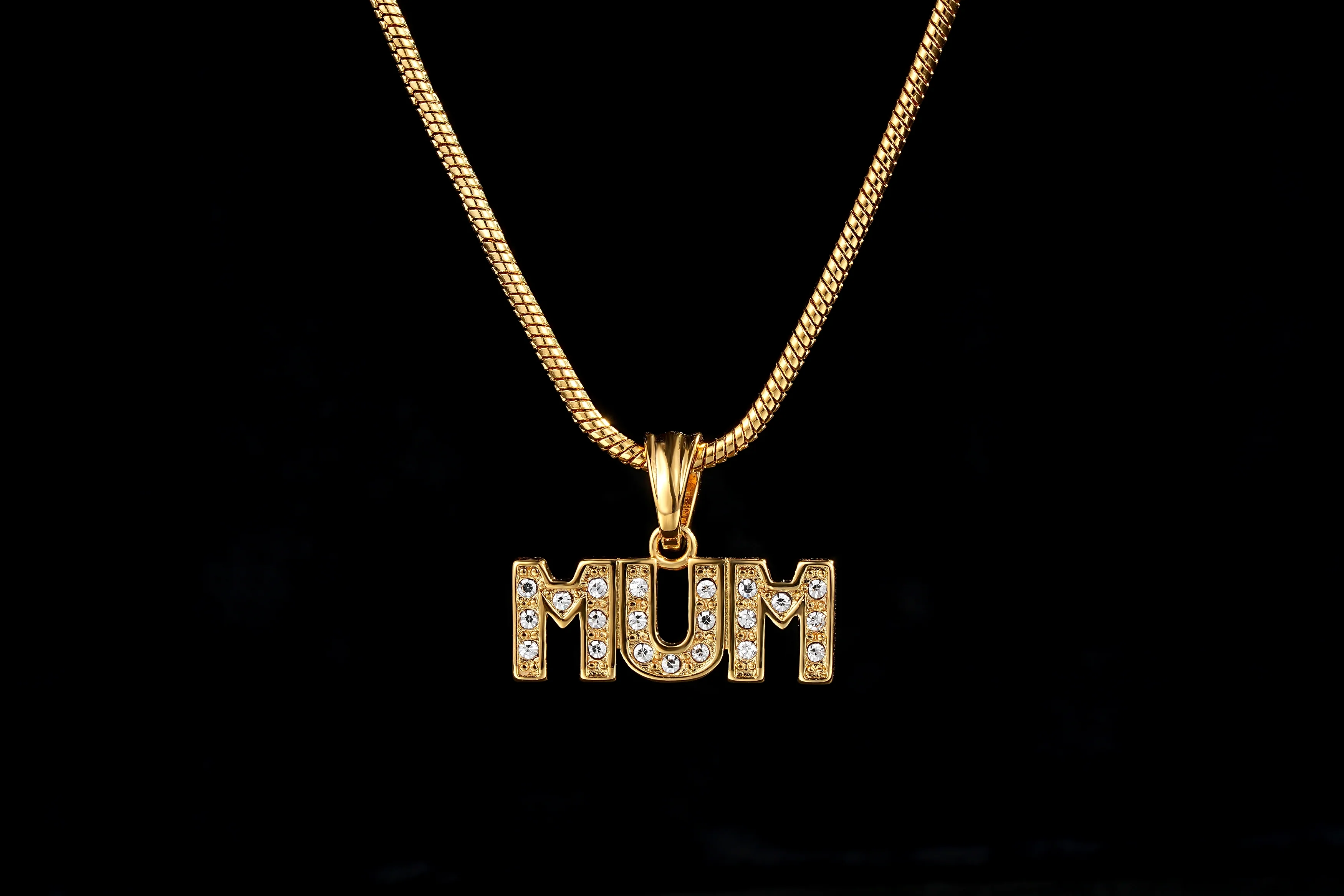 Gold Diamond MUM Pendant Necklace 22inches