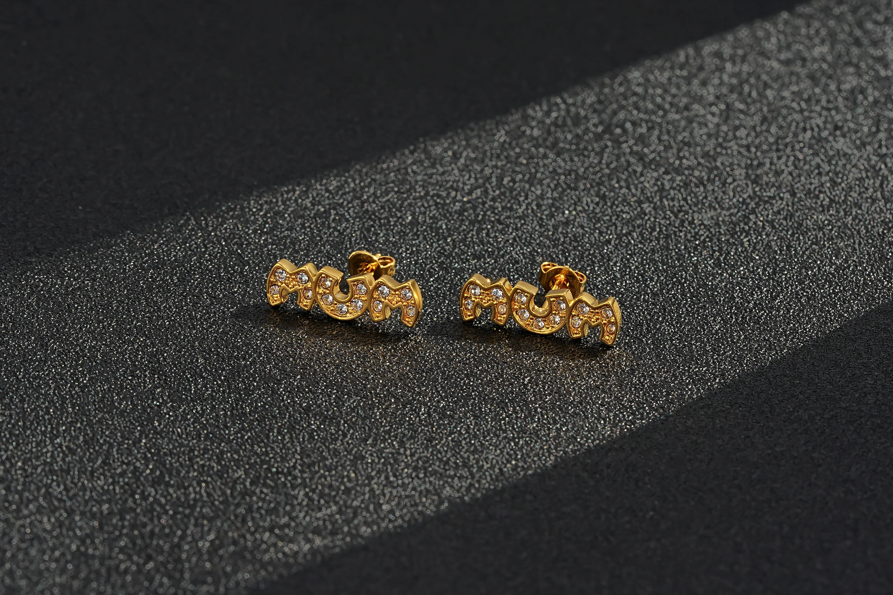 Gold CZ MUM Stud Earrings
