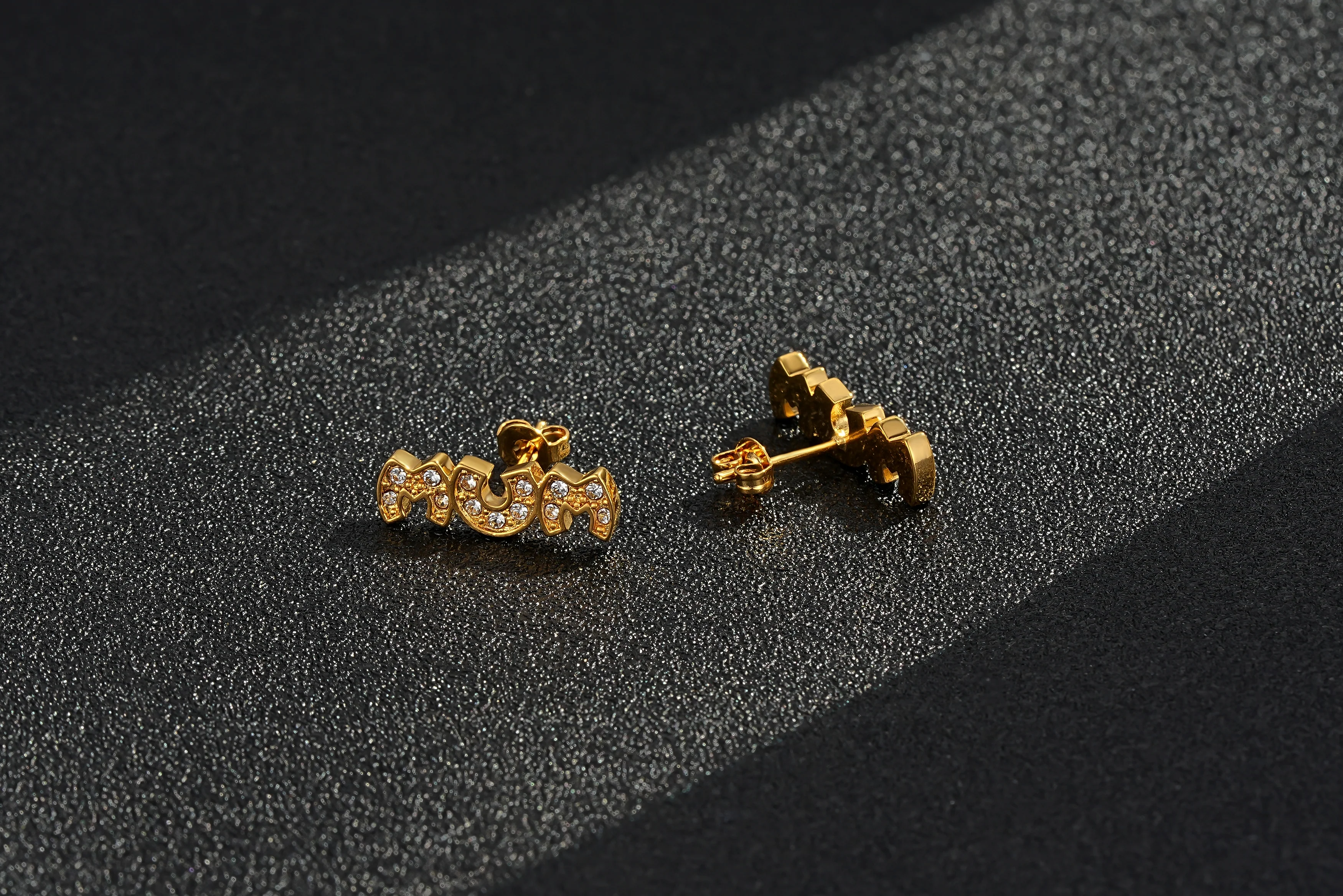 Gold CZ MUM Stud Earrings - Image 2