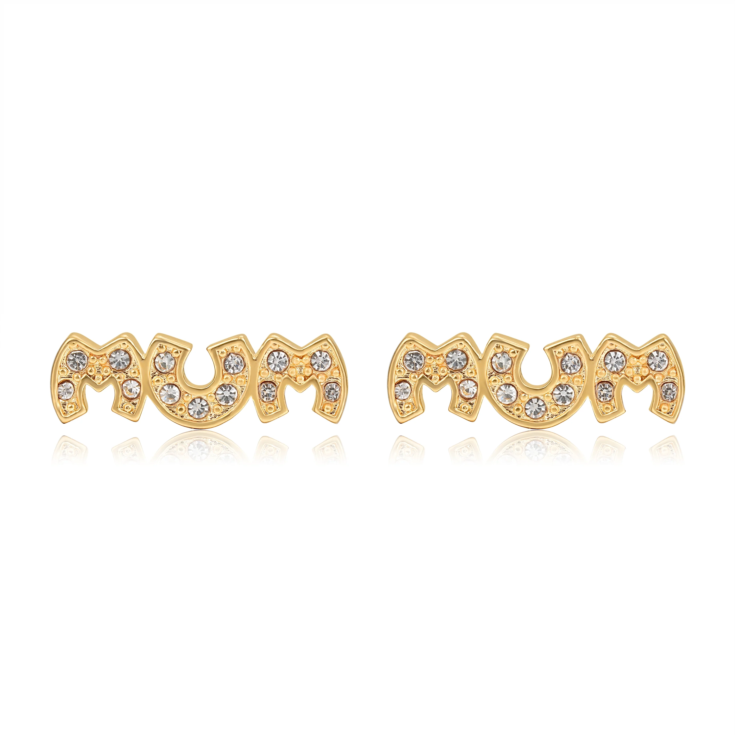 Gold CZ MUM Stud Earrings - Image 3