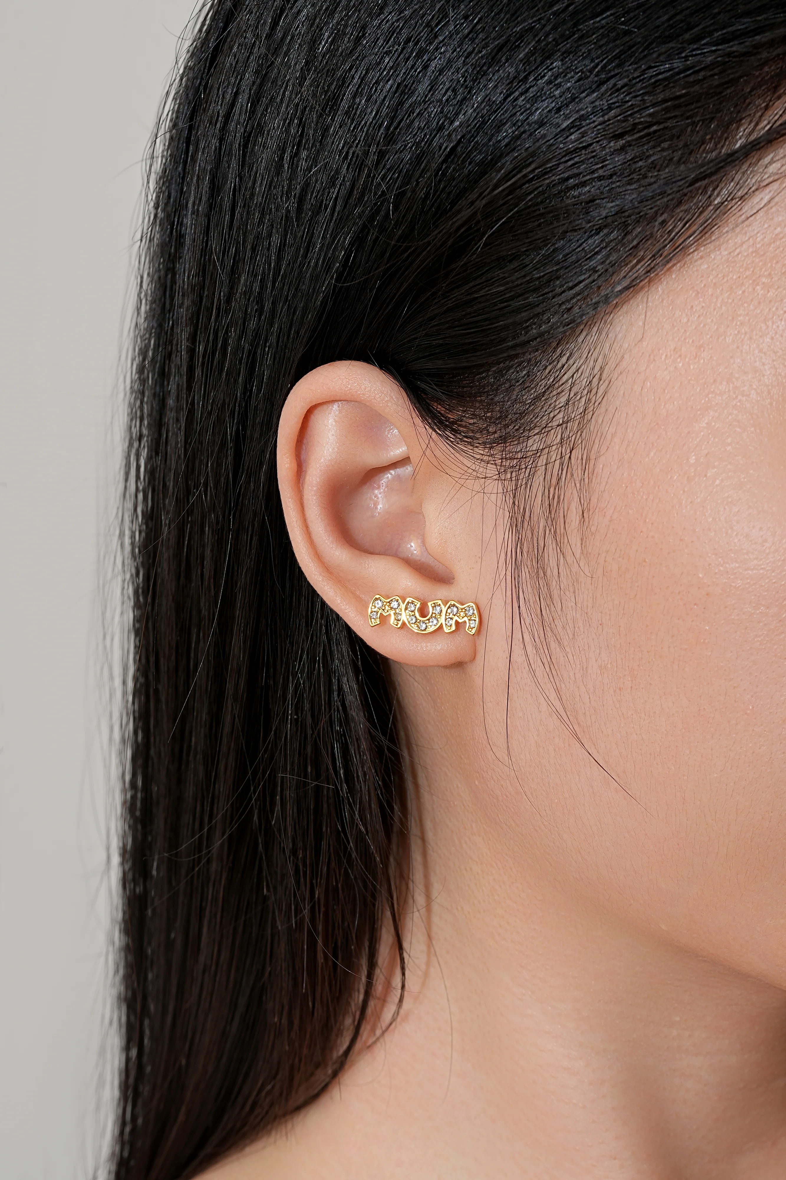 Gold CZ MUM Stud Earrings - Image 4